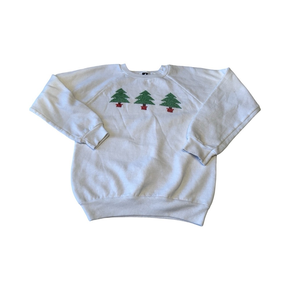 Vintage 80s Jog Togs White Christmas‎ Tree Crewneck Sweatshirt Kids M 10-12